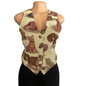 Vintage 90"s Cat Kitty Tapestry Lined Vest Nadia